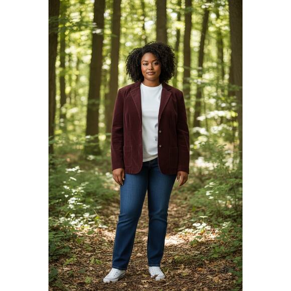 VTG L.L. Bean Burgundy Wine Corduroy Blazer Jacket Women's 18 Reg Button Up - Picture 1 of 6